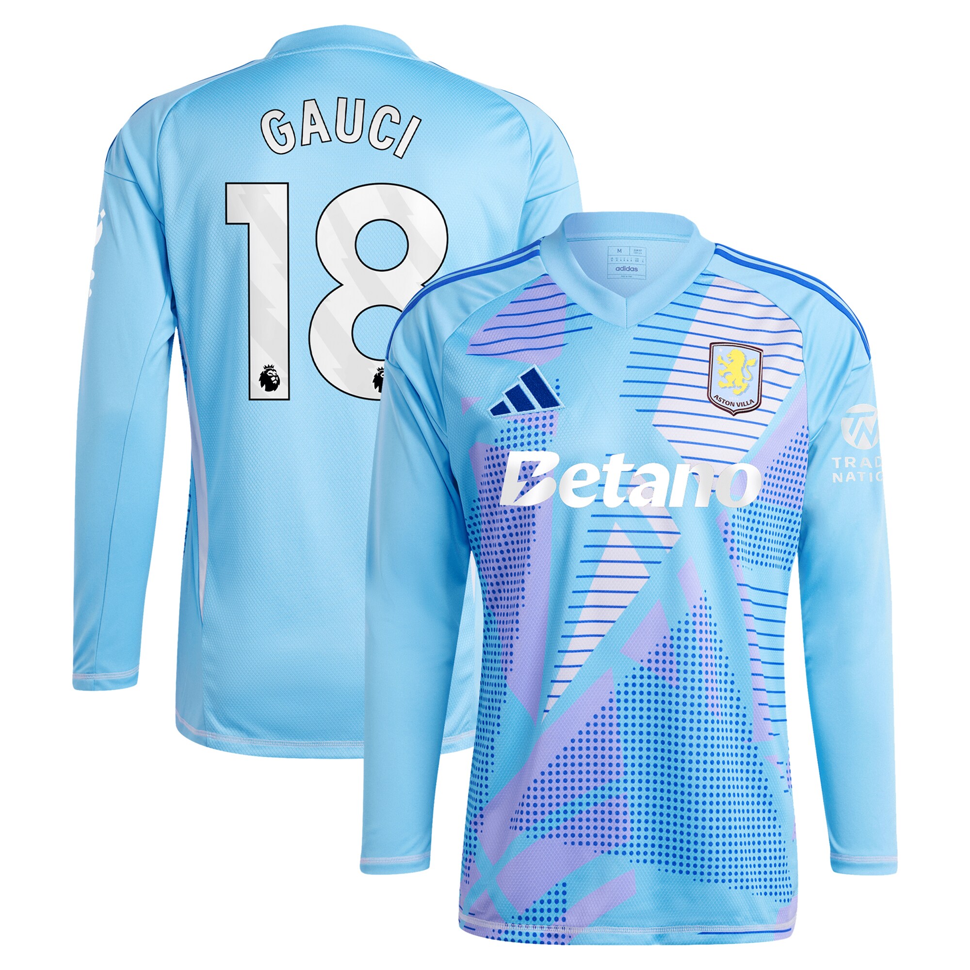 aston villa adidas goalkeeper shirt 2024-25 – long sleeve with gauci 18 printing – 202030982 Collection | Aston Villa Jerseys for True Fans