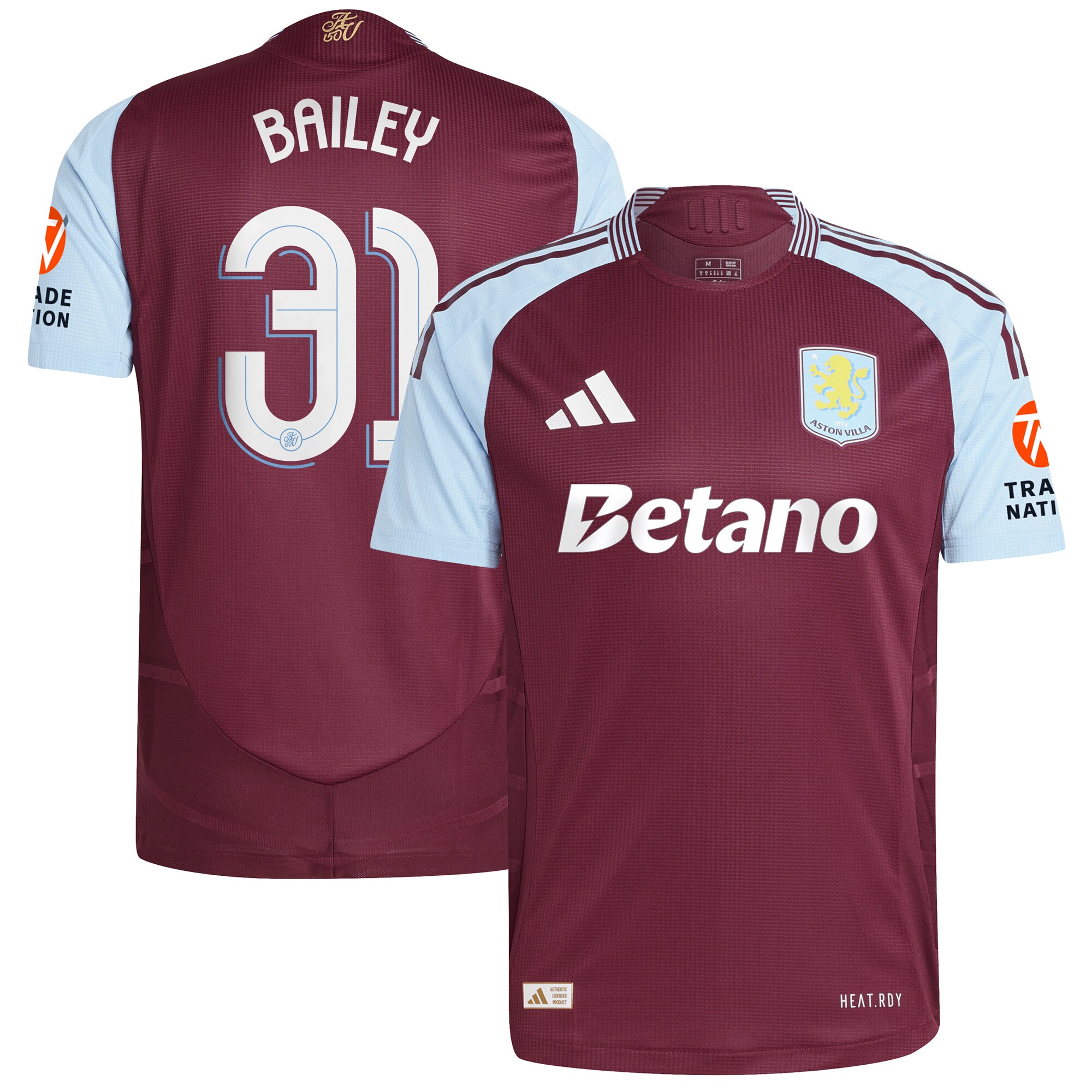 aston villa adidas home authentic shirt 2024-25 with bailey 31 cup printing Collection | Aston Villa Jerseys for True Fans