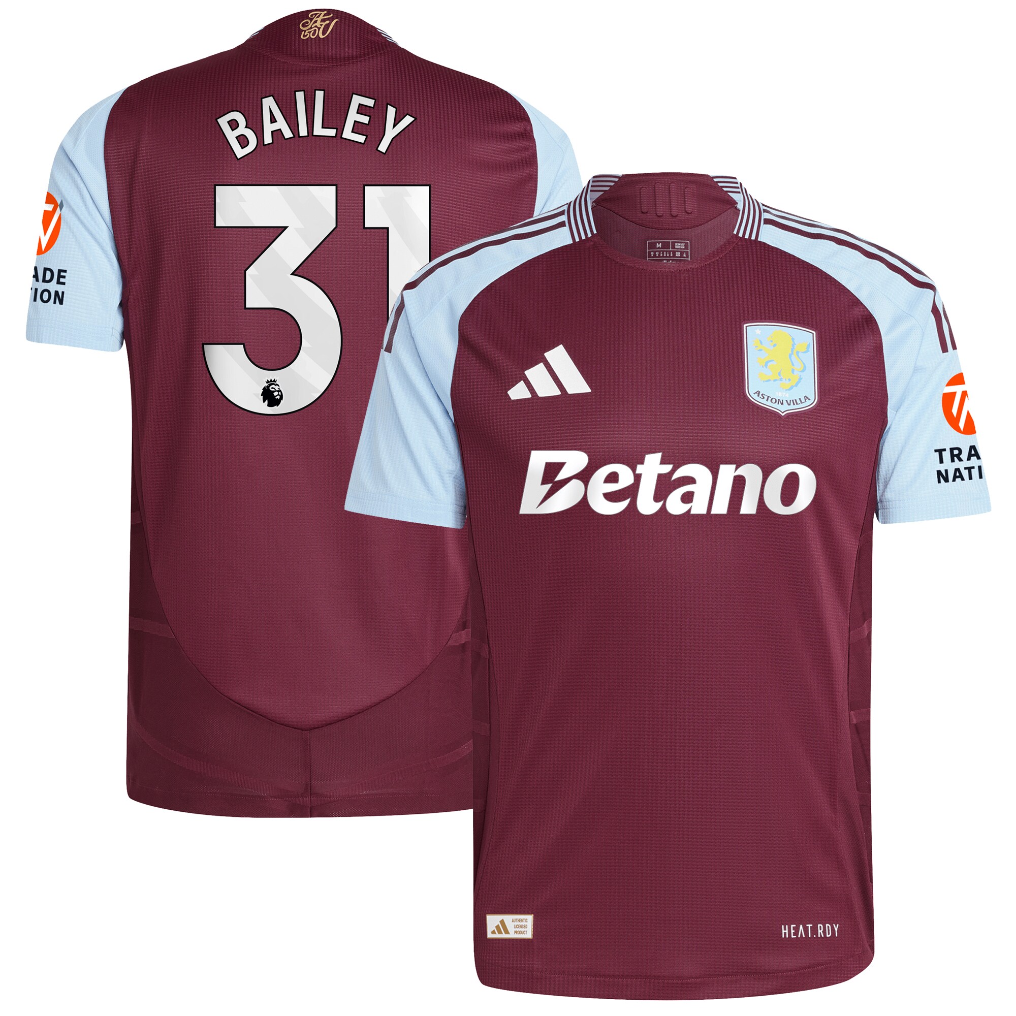 aston villa adidas home authentic shirt 2024-25 with bailey 31 printing Collection | Aston Villa Jerseys for True Fans