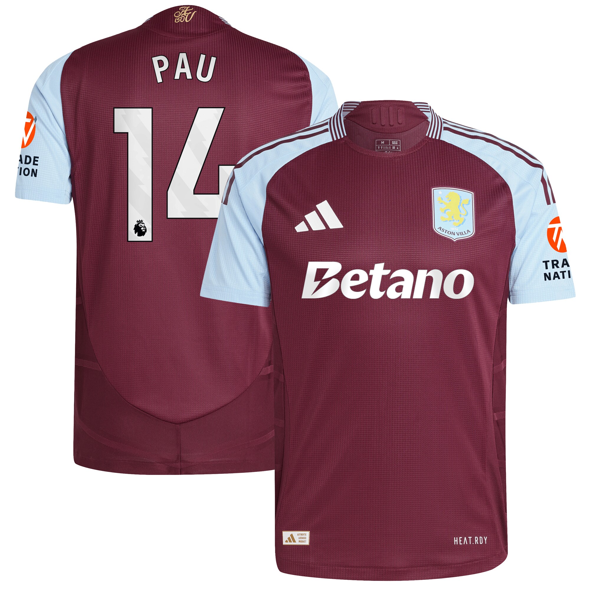 aston villa adidas home authentic shirt 2024-25 with pau 14 printing Collection | Aston Villa Jerseys for True Fans