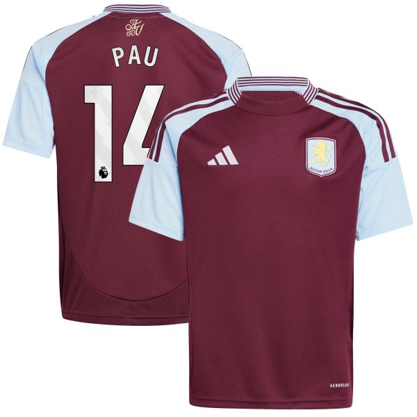 aston villa adidas home shirt 2024-25 – kids with pau 14 printing Collection | Aston Villa Jerseys for True Fans