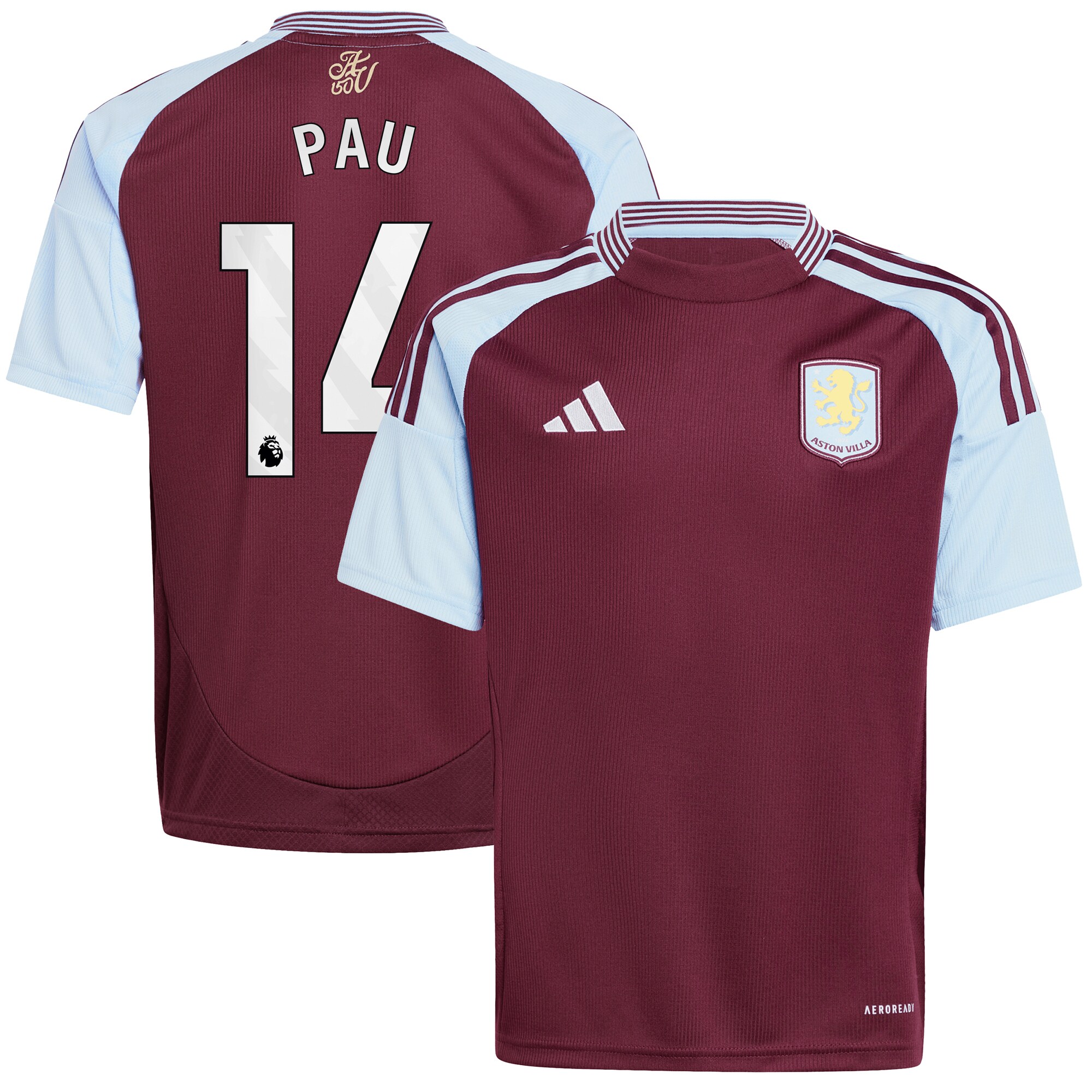 aston villa adidas home shirt 2024-25 – kids with pau 14 printing Collection | Aston Villa Jerseys for True Fans