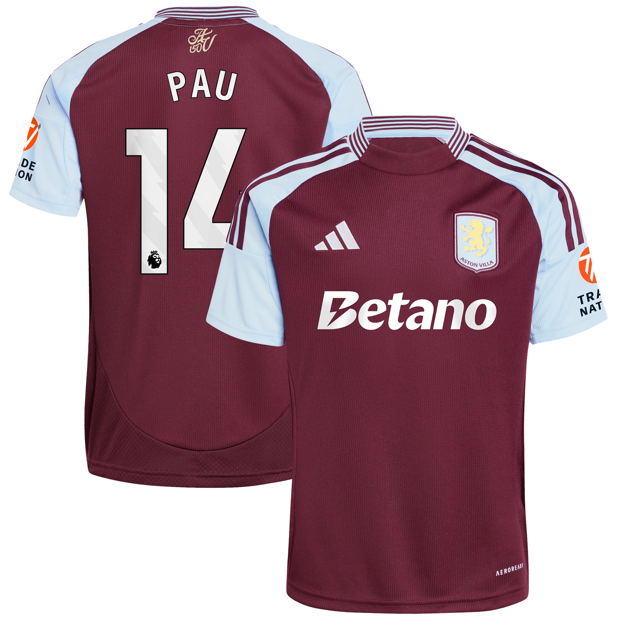 aston villa adidas home shirt 2024-25 with pau 14 printing Collection | Aston Villa Jerseys for True Fans