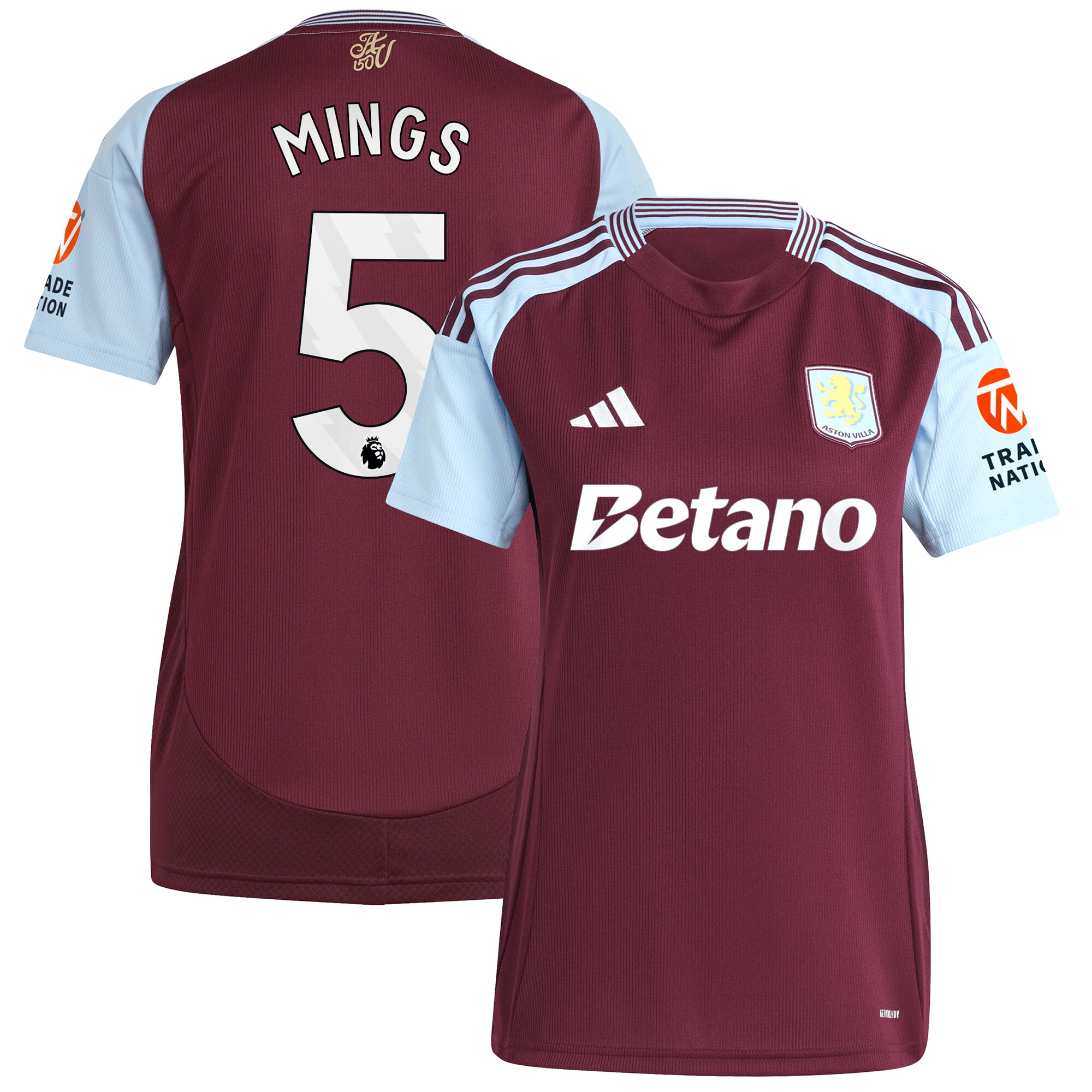 aston villa adidas home shirt 2024-25 – womens with mings 5 printing Collection | Aston Villa Jerseys for True Fans