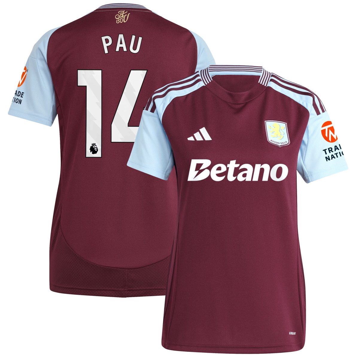 aston villa adidas home shirt 2024-25 – womens with pau 14 printing Collection | Aston Villa Jerseys for True Fans