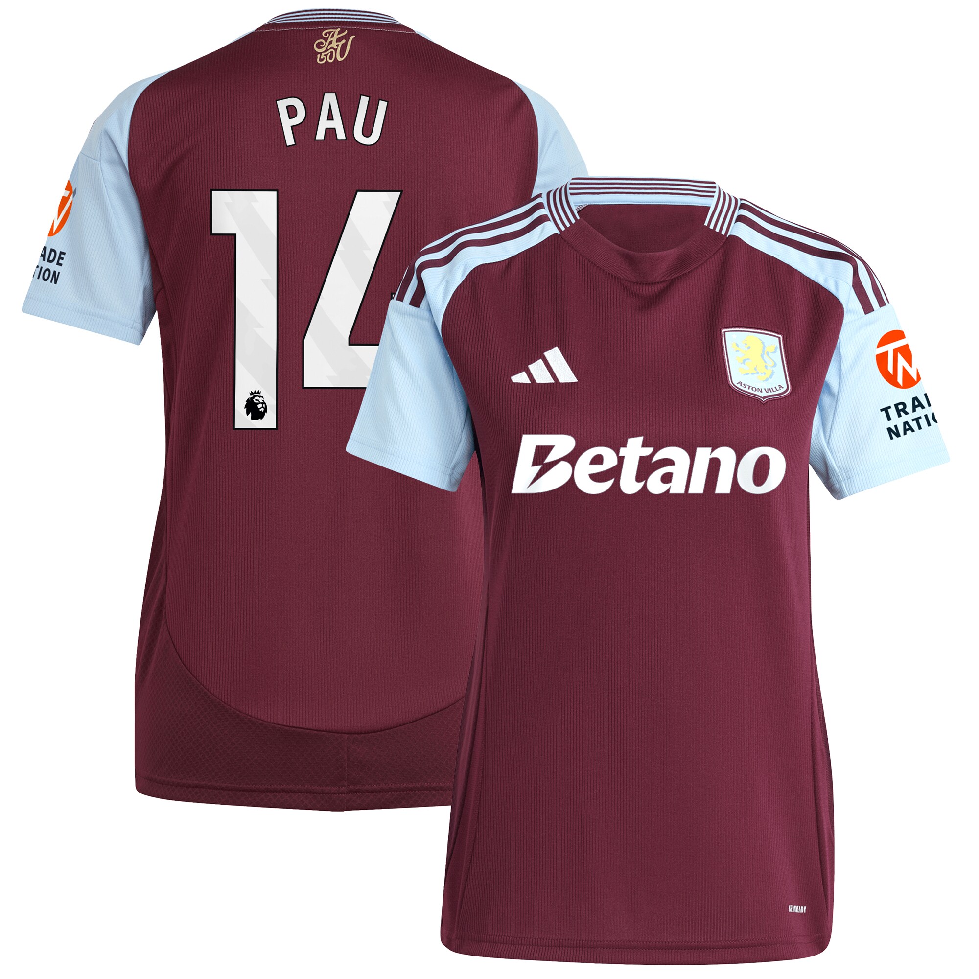 aston villa adidas home shirt 2024-25 – womens with pau 14 printing Collection | Aston Villa Jerseys for True Fans