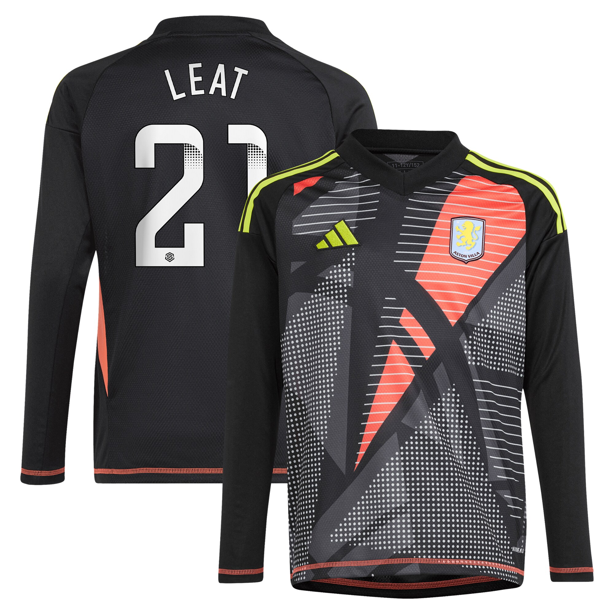 aston villa wsl adidas goalkeeper shirt 2024-25 – long sleeve – kids with leat 21 printing Collection | Aston Villa Jerseys for True Fans