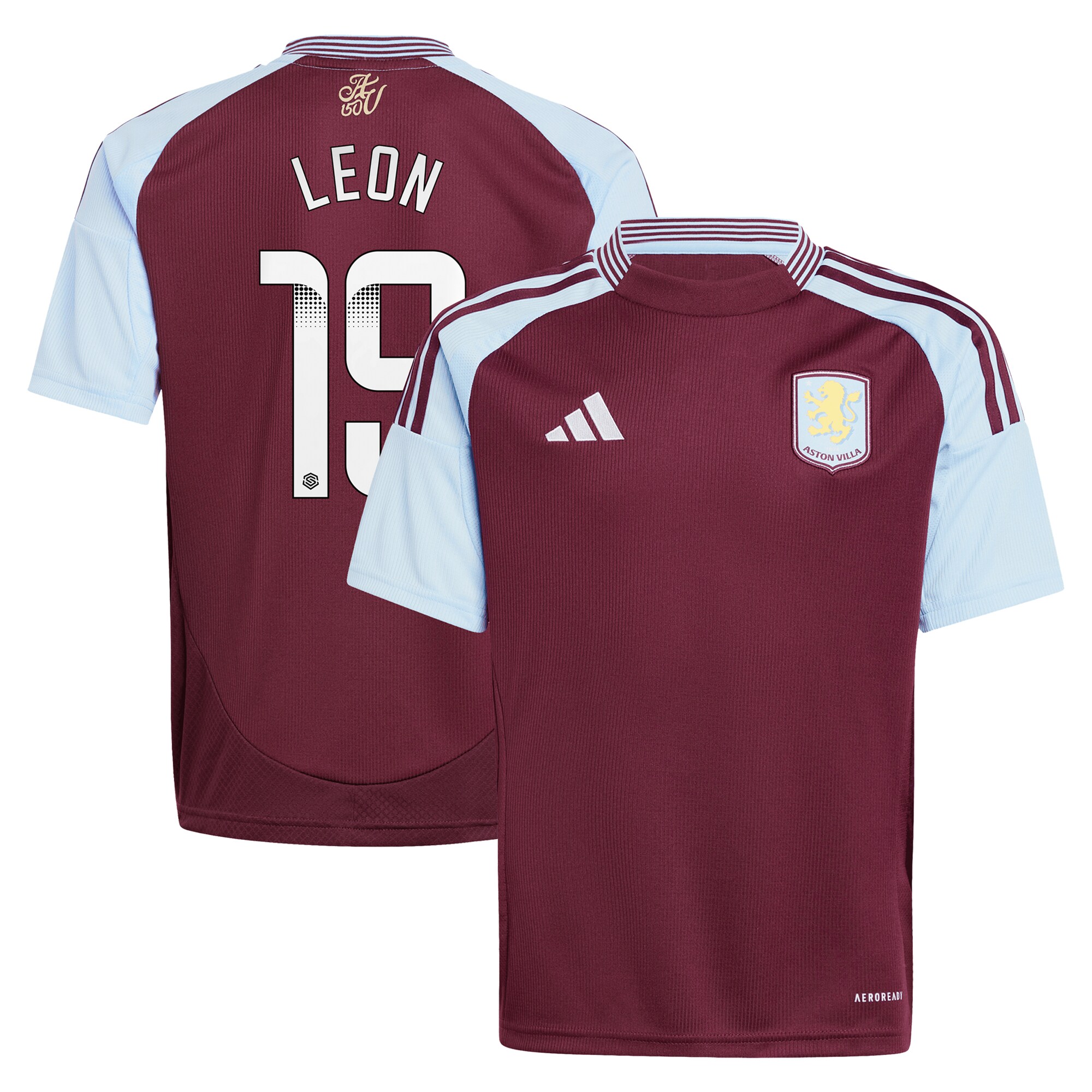 aston villa wsl adidas home shirt 2024-25 – kids with leon 19 printing Collection | Aston Villa Jerseys for True Fans