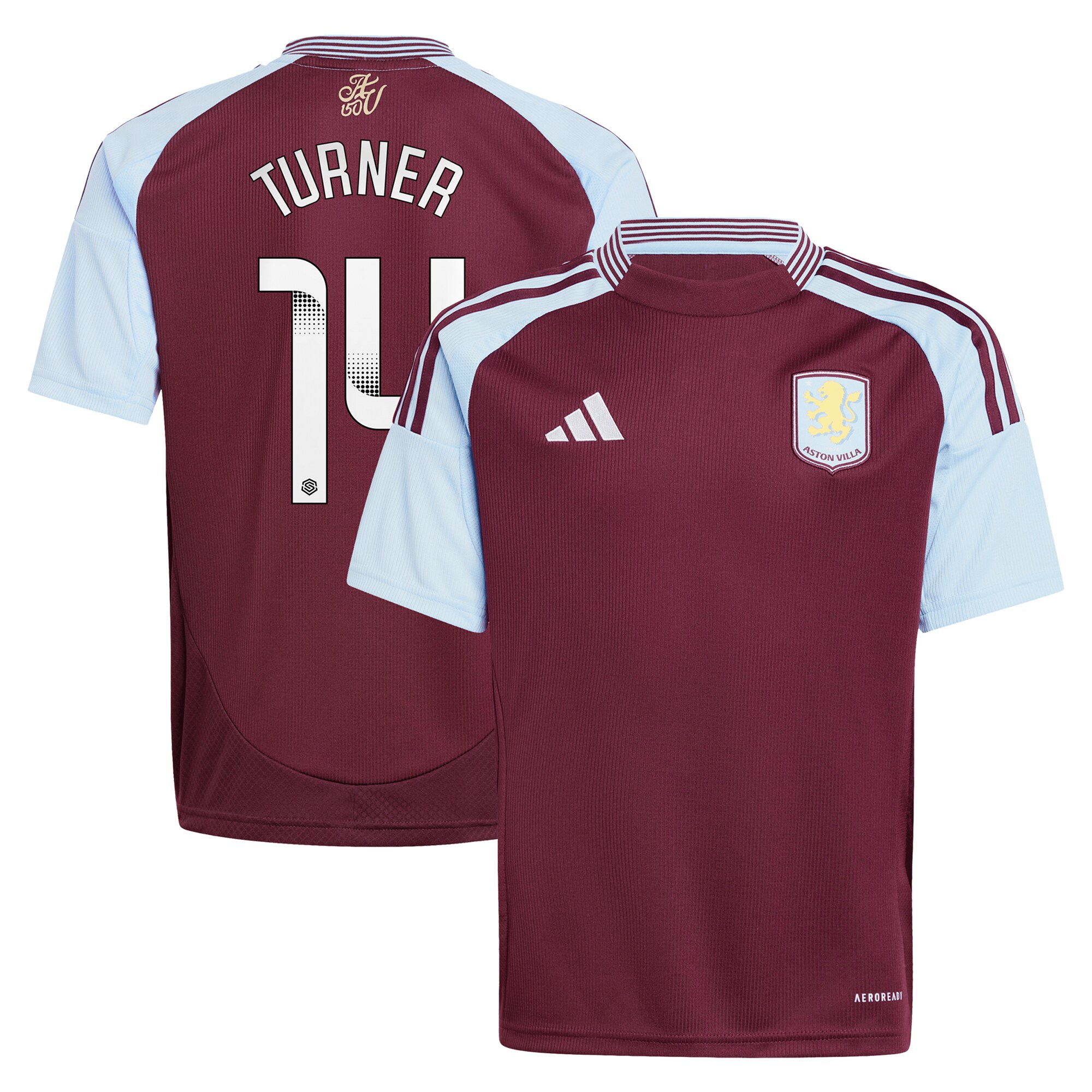 aston villa wsl adidas home shirt 2024-25 – kids with turner 14 printing Collection | Aston Villa Jerseys for True Fans