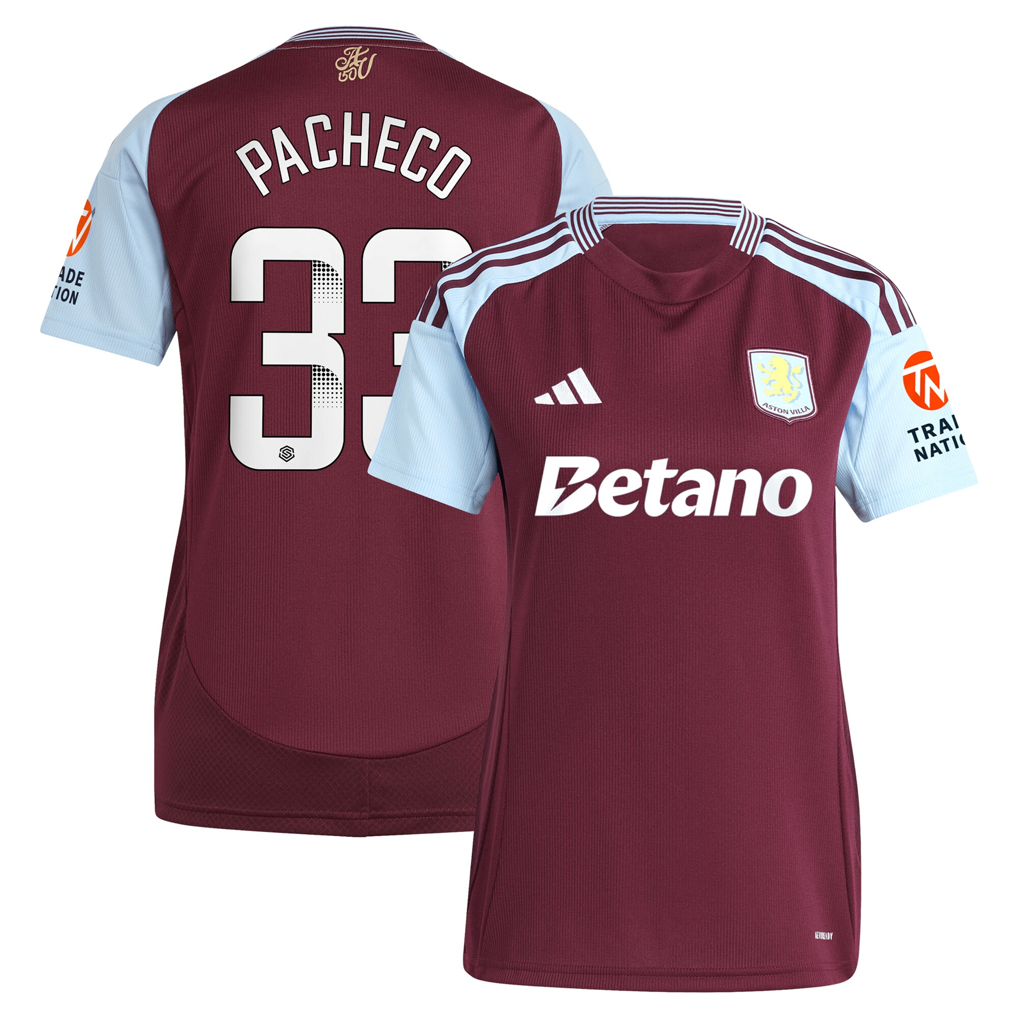 aston villa wsl adidas home shirt 2024-25 – womens with pacheco 33 printing Collection | Aston Villa Jerseys for True Fans